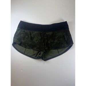 Lululemon Speed Up Low-Rise Lined Shorts Women 10 Green Camo Running Athletic